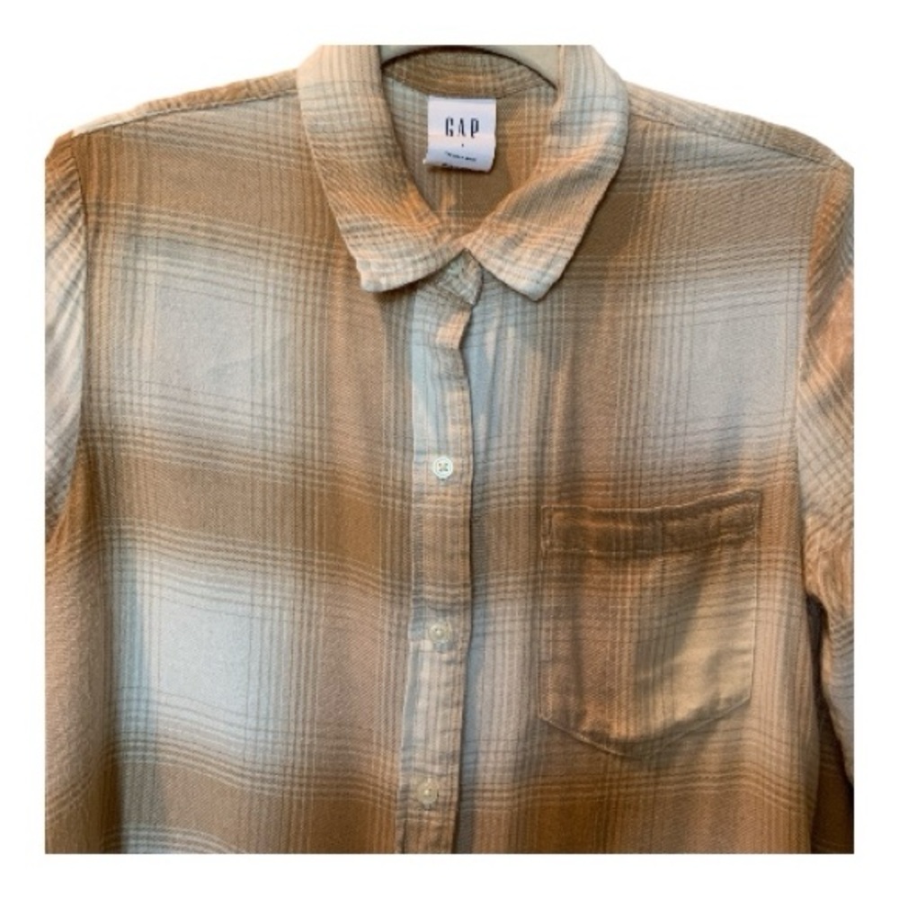 GAP The Easy Shirt Camel Plaid Flannel Top Size Small Cabincore Festival Boho